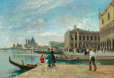 Venice, a view of St Mark’s Columns and Santa Maria della Salute