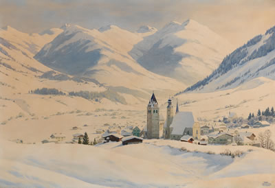 A view over Kitzbühel at snow by Carl Kessler - Auction record, sale price, and art valuation. Compare with similar artists and explore comparable artworks.