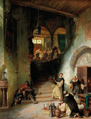 An Important Guest at the Monastery by August Von Wille - Auction record, sale price, and art valuation. Compare with similar artists and explore comparable artworks.
