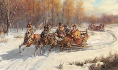 A Hunting Party in Winter by Jan Maksymilian Kasprowicz - Auction record, sale price, and art valuation. Compare with similar artists and explore comparable artworks.