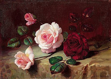Roses sur une nappe