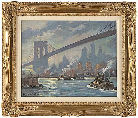 Wonderfully active scene of the Brooklyn Bridge
