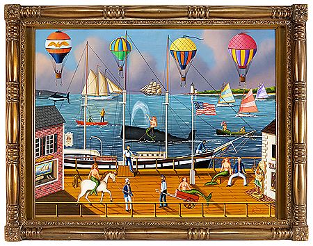 Busy harborside dock scene, Nantucket, Massachusetts by Jerome Howes - Auction record, sale price, and art valuation. Compare with similar artists and explore comparable artworks.