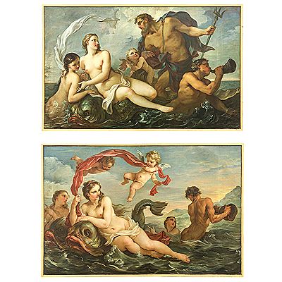 A PAIR OF PAINTINGS WITH NEPTUNE & TRITONS