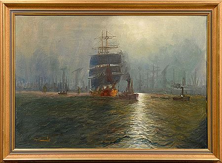 Blick auf den Hamburger Hafen im diffusen Licht mit Großsegler und Schlepper by Alfred V Jensen - Auction record, sale price, and art valuation. Compare with similar artists and explore comparable artworks.