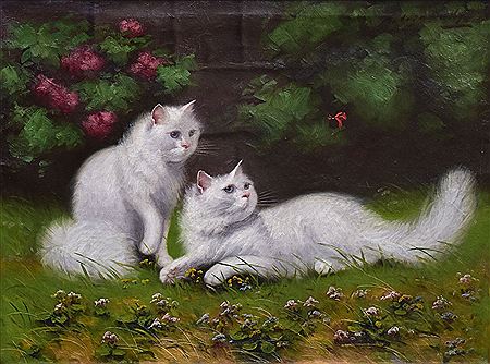 Two White Cats with Butterfly