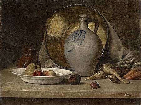 Küchenstilleben mit Krügen und Schale