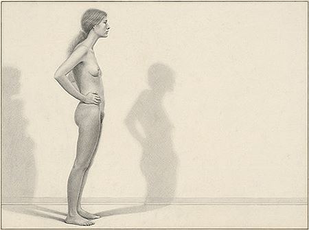 Standing female nude in profile