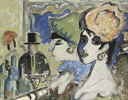 Elegant women with hat in cafe