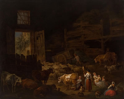 Barnyard Scene with Figures