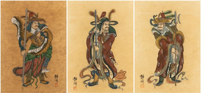 Three Chinese Warrior paintings (3)