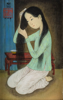 Young Girl Combing her Hair