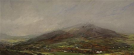Hazy Autumn Light over farm and Hills