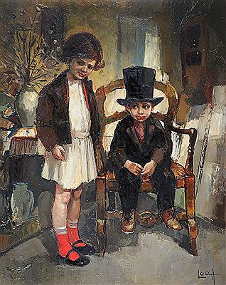 "Young Girl and Seated Boy"
