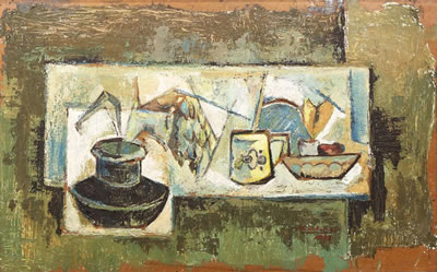 "Still Life with a Yellow Mug," 1958 by Shakir Ali - Auction record, sale price, and art valuation. Compare with similar artists and explore comparable artworks.