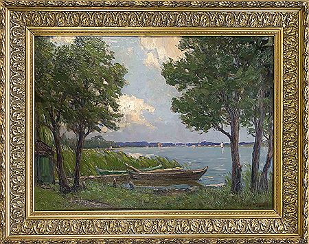 Wannsee Shore with Barges by Curt Topel - Auction record, sale price, and art valuation. Compare with similar artists and explore comparable artworks.