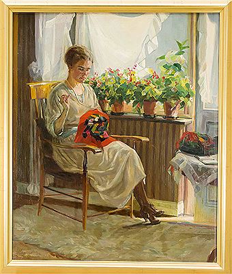 Sewing woman by the window by Hugo Hagenkotter - Auction record, sale price, and art valuation. Compare with similar artists and explore comparable artworks.