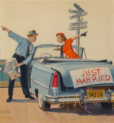 Just Married, American Weekly magazine cover by Gordon Johnson - Auction record, sale price, and art valuation. Compare with similar artists and explore comparable artworks.