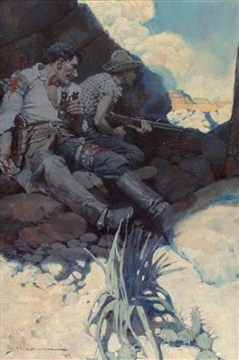 "Skinny dragged him over to a crack and settled down for another try," Bar-20 Yarns, The Outing Magazine interior illustration, April 1906