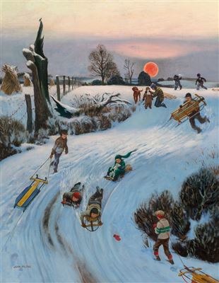 Snow Day, The Saturday Evening Post cover, December 18, 1948 by John Falter - Auction record, sale price, and art valuation. Compare with similar artists and explore comparable artworks.