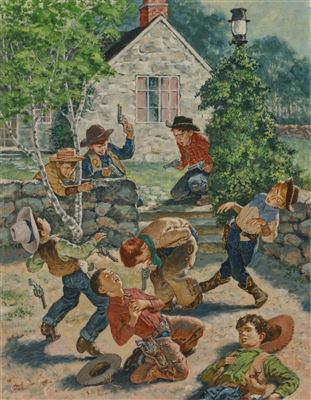 Sample artwork by Amos Sewell (1901 - 1983), known for action-frontier genre, illustrator - View similar artists and auction records