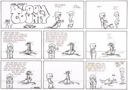 Berke Breathed Bloom County #126A Sunday Bill the Cat First Appearance Comic Strip Original Art dated 6-13-82 (Washington Post Writers Group, 1982)