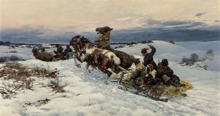 Return from the hunt by Bohdan Kleczynski - Auction record, sale price, and art valuation. Compare with similar artists and explore comparable artworks.