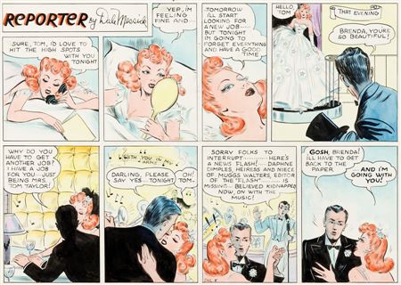 Dale Messick Brenda Starr Original aquarellé de la deuxième moitié de la planche du dimanche 8 décembre 1940 (Chicago Tribune, 1940)