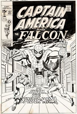 Captain America #137 Cover Spider-Man and Falcon Original Art (Marvel, 1971)
