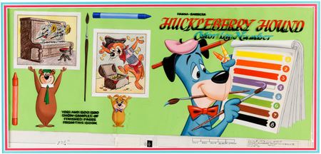 Huckleberry Hound Color By Number Front and Back Covers Original Art and Book (Whitman, 1961)