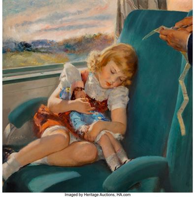 Asleep on a Train by Roy Spreter - Auction record, sale price, and art valuation. Compare with similar artists and explore comparable artworks.
