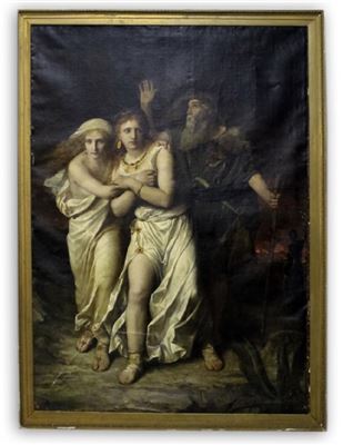 Biblical figural scene of Lot and his daughters