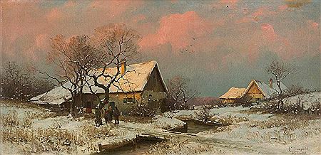 Snow-covered mill at sunset by Carl Leopold - Auction record, sale price, and art valuation. Compare with similar artists and explore comparable artworks.
