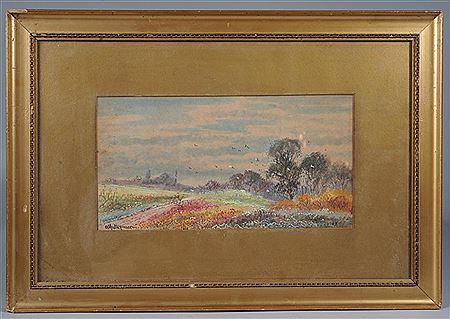 Landscape with birds in flight