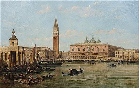 Sample artwork by Franz Auguste Rezia (1857 - 1906), known for paintings of cathedral interiors, city and town and seascapes - View similar artists and auction records
