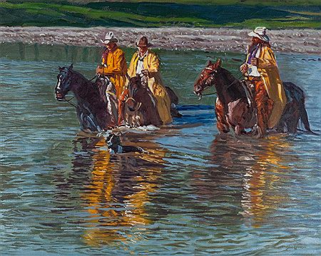 Three Cowboys and a Dog