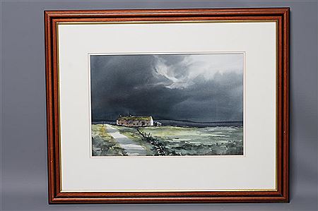 STORM APPROACHING A MOORLAND FARMSTEAD