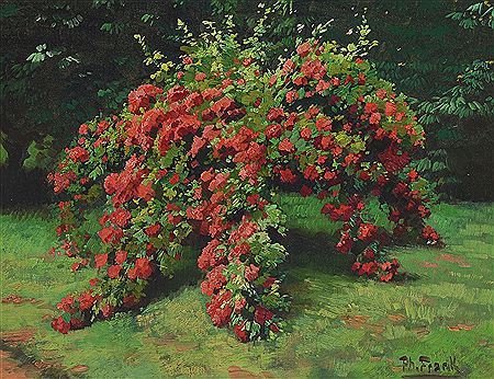 Gartenansicht mit blühendem Strauch by Philip Frank - Auction record, sale price, and art valuation. Compare with similar artists and explore comparable artworks.