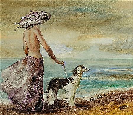 Woman with Greyhound on the beach by Lajos Sebock - Auction record, sale price, and art valuation. Compare with similar artists and explore comparable artworks.