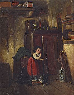 Interieur mit kleinem Mädchen und Katze