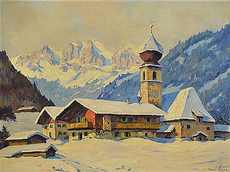 Chapel in the snowy mountains by Hans Figura - Auction record, sale price, and art valuation. Compare with similar artists and explore comparable artworks.