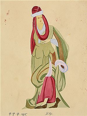 Costume design of a character of the choir for the opera "Lohengrin" played in 1925.