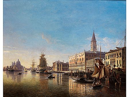 PICTURESQUE VIEW FROM THE GRAND CANAL ON SHORE PLANT WITH THE DOGE'S by Julius Eduard Wilhelm Helfft - Auction record, sale price, and art valuation. Compare with similar artists and explore comparable artworks.