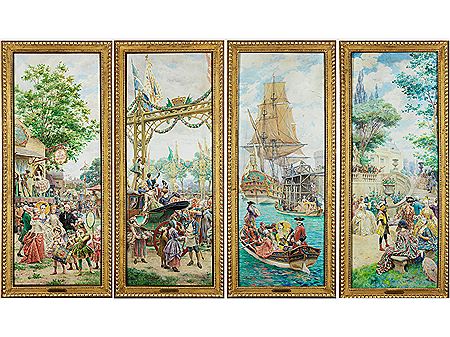 SET OF FOUR LARGE SIZED WATERCOLOR PAINTINGS WITH historicist THEME OF TIME LOUIS XV (4) by Maurice Leloir - Auction record, sale price, and art valuation. Compare with similar artists and explore comparable artworks.