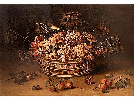 STILL LIFE WITH BASKET, GRAPES AND PEACHES