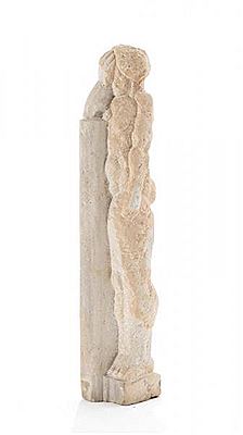 Woman leaning on a pillar
