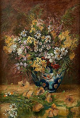 Vasque chinoise fleurie