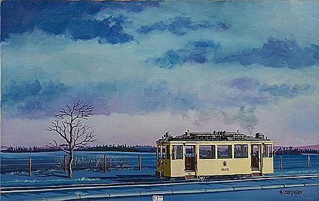 "Le passage du tram en direction de Clavier"