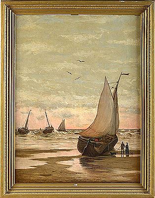 "Bateaux de pêche échoués en bord de mer"