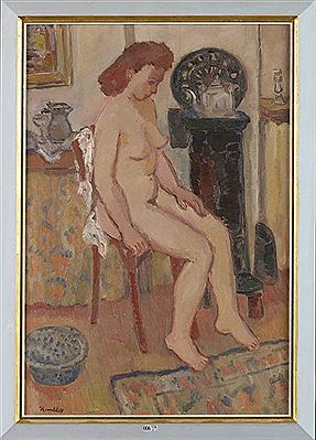 "Nu féminin assis"